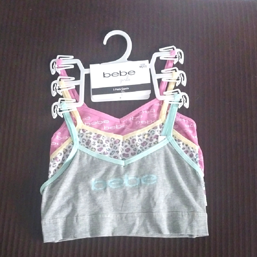 Bebe Girls' Camisole Trio in Gray, Pink, and Yellow